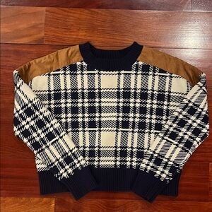 Plaid Men's Sweater - Navy and Cream